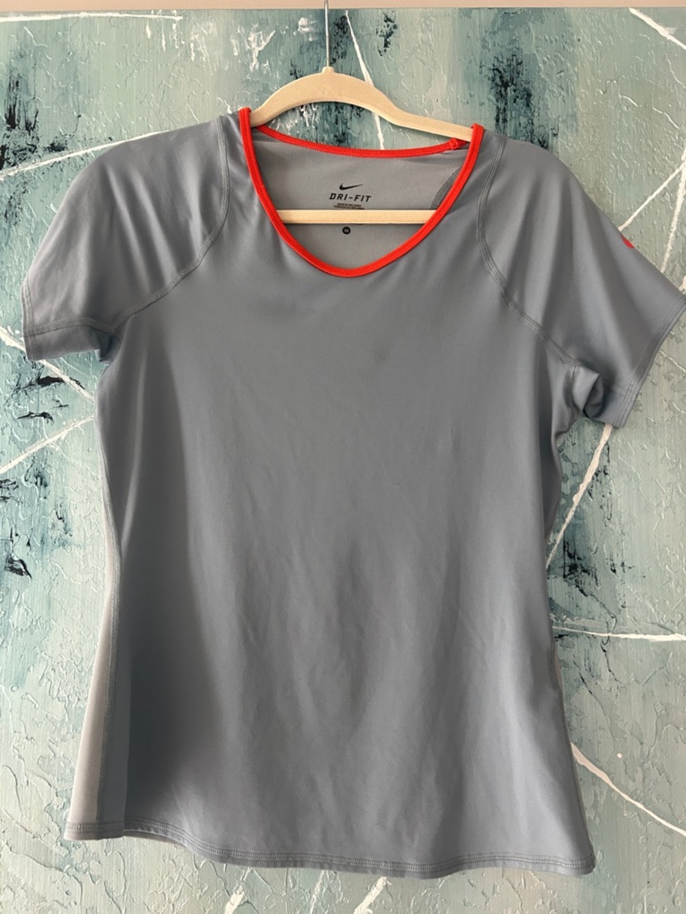 Nike Women's Gray Short Sleeve Dri-FIT Tee with Coral Trim